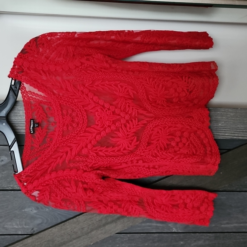 Express XS Lace Detailed  Sheer Blouse